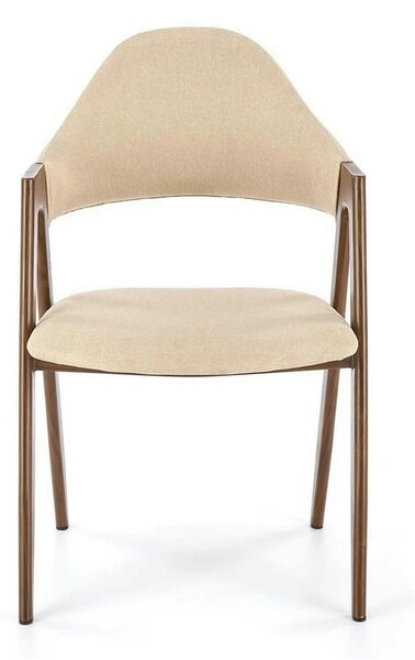 Scaun tapitat modern K344, bej/nuc, stofa clasica/metal, 51x57x82 cm
