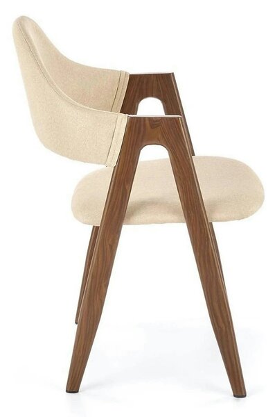Scaun tapitat modern K344, bej/nuc, stofa clasica/metal, 51x57x82 cm