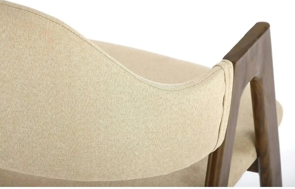 Scaun tapitat modern K344, bej/nuc, stofa clasica/metal, 51x57x82 cm