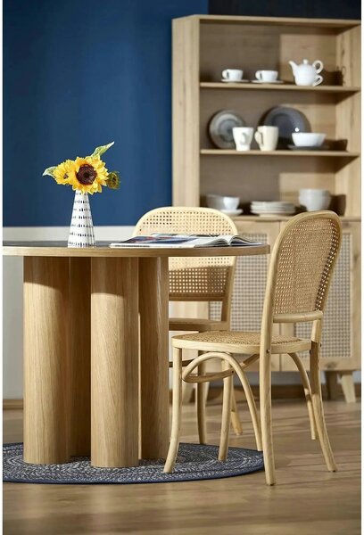 Scaun K502, stejar, ratan natural/lemn, 45x50x89 cm