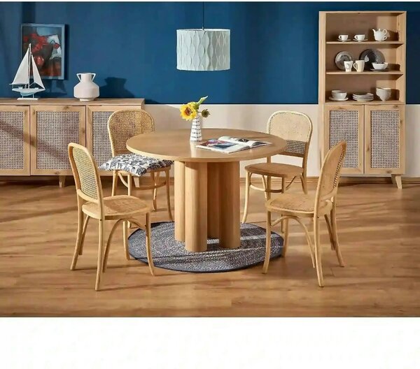 Scaun K502, stejar, ratan natural/lemn, 45x50x89 cm