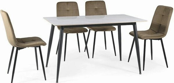 Masa IVY, alb cu efect de marmura/negru, ceramica/metal, 140x80x75 cm