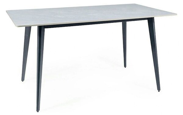 Masa IVY, alb cu efect de marmura/negru, ceramica/metal, 140x80x75 cm