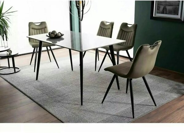Masa IVY, alb cu efect de marmura/negru, ceramica/metal, 140x80x75 cm