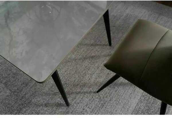 Masa IVY, alb cu efect de marmura/negru, ceramica/metal, 140x80x75 cm