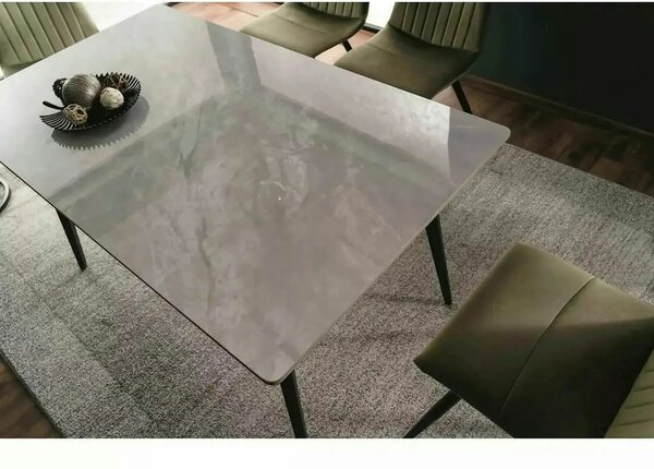 Masa IVY, alb cu efect de marmura/negru, ceramica/metal, 140x80x75 cm