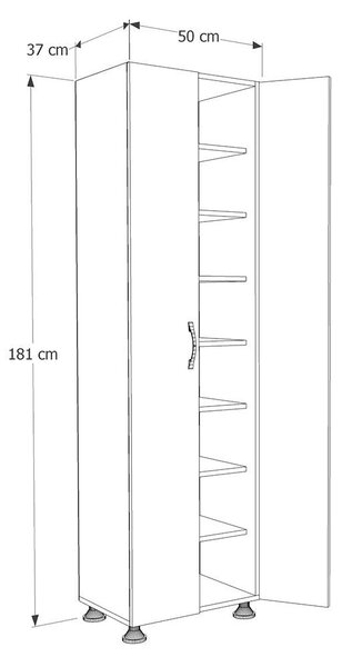 Dulap multifunctional Adore Diamond, 8 rafturi, 2 Usi, Alb 50x181x37 Cm