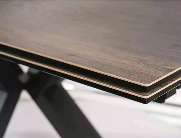 Masa extensibila moderna COLUMBUS CERAMIC, maro/negru mat, sticla secu