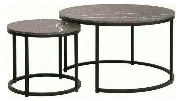 Set 2 masute cafea DION, negru cu efect de marmura/negru, PAL laminat/