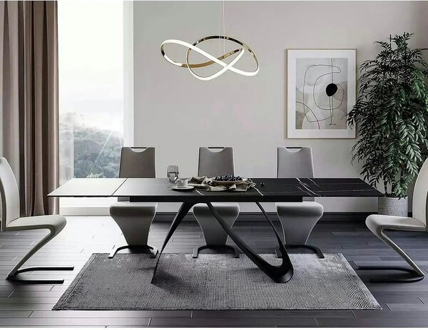 Masa cu blat de sticla/ceramica DIUNA CERAMIC, negru, 160/240x90x76 cm