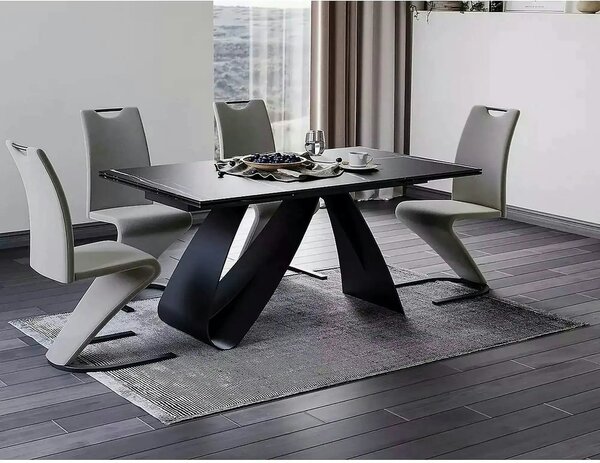Masa cu blat de sticla/ceramica DIUNA CERAMIC, negru, 160/240x90x76 cm