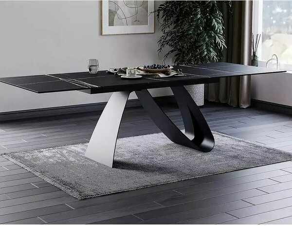 Masa cu blat de sticla/ceramica DIUNA CERAMIC, negru, 160/240x90x76 cm