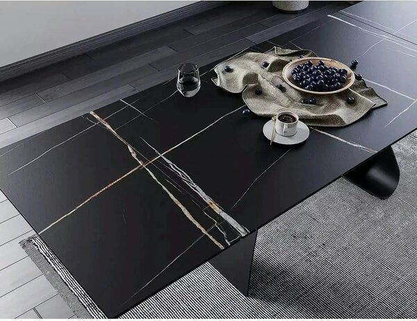 Masa cu blat de sticla/ceramica DIUNA CERAMIC, negru, 160/240x90x76 cm