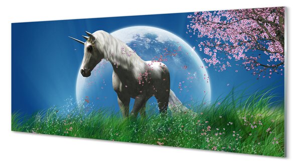 Tablouri pe sticlă Câmp lună inorog