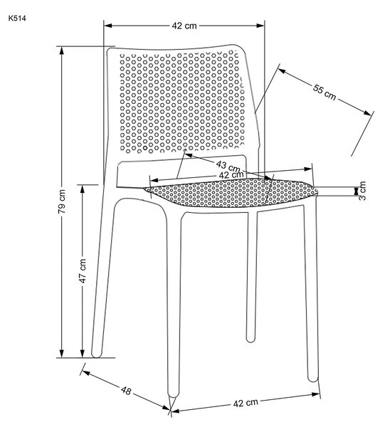 Scaun K514, alb, polipropilena, 42x55x79 cm