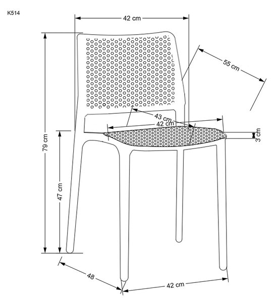 Scaun K514, negru, polipropilena, 42x55x79 cm