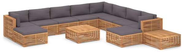 Set mobilier grădină perne gri închis 12 piese lemn masiv tec