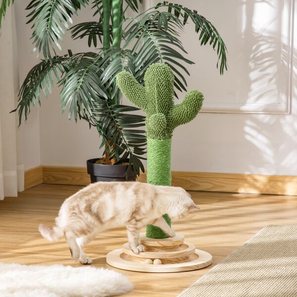 PawHut Stâlp Zgâriat pentru Pisici, Centru de Joacă în Formă de Cactus, 32x32x60cm, Verde | Aosom Romania