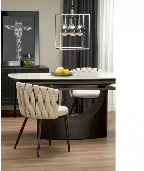 Scaun dining modern K516, bej/negru, stofa clasica/otel, 57x60x79 cm