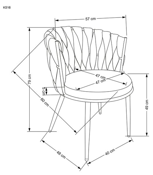 Scaun dining modern K516, gri/negru, stofa/otel, 57x60x79 cm