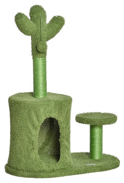 PawHut Arbore de Zgâriat în Formă de Cactus pentru Pisici, Funie de Sisal, Mingii, Culcuș, 78 cm, Verde | Aosom Romania