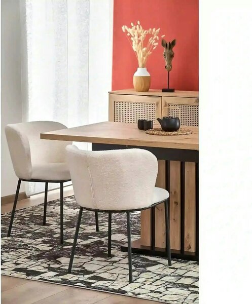 Scaun tapitat crem K518, crem, stofa buclata/metal, 57x59x75 cm
