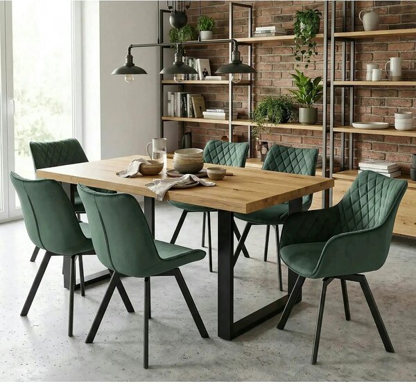 Scaun tapitat K520, verde/negru, stofa catifelata, 45x63x80 cm