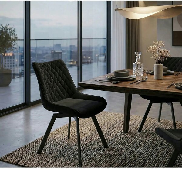 Scaun tapitat K520, negru, stofa catifelata, rotativ, 45x63x80 cm