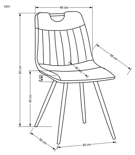 Scaun tapitat K521, galben mustar/negru, stofa catifelata, 46x58x83 cm