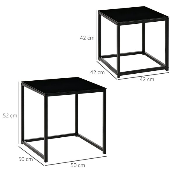 Set 2 Masute HOMCOM pentru Sufragerie Moderne, Otel si Sticla Securizata, Negru | Aosom RO