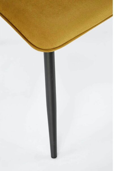 Scaun tapitat K521, galben mustar/negru, stofa catifelata, 46x58x83 cm