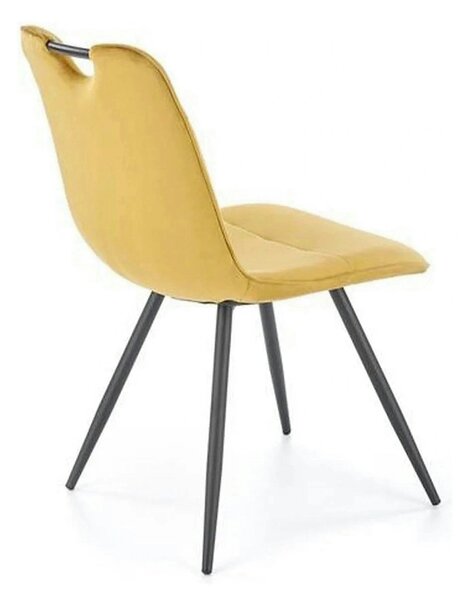 Scaun tapitat K521, galben mustar/negru, stofa catifelata, 46x58x83 cm
