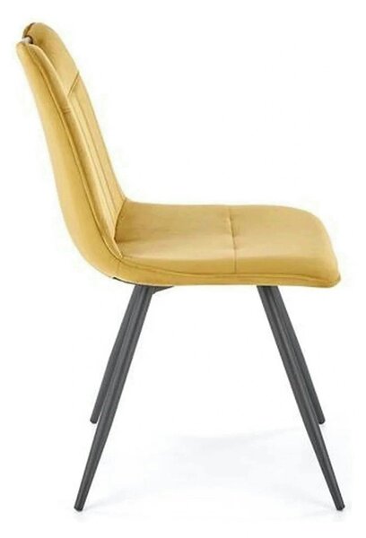 Scaun tapitat K521, galben mustar/negru, stofa catifelata, 46x58x83 cm