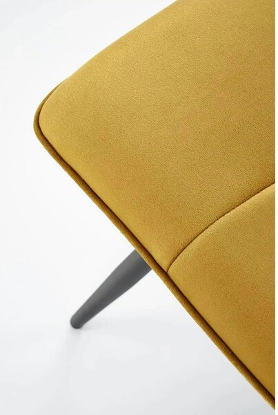 Scaun tapitat K521, galben mustar/negru, stofa catifelata, 46x58x83 cm