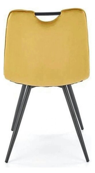 Scaun tapitat K521, galben mustar/negru, stofa catifelata, 46x58x83 cm