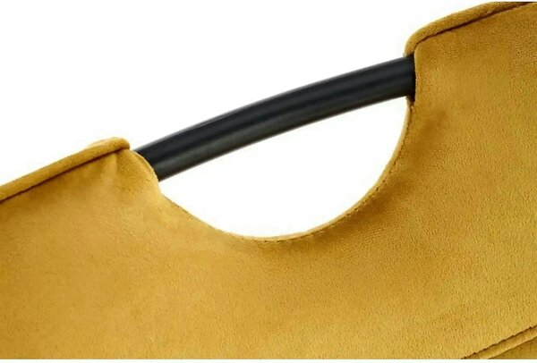 Scaun tapitat K521, galben mustar/negru, stofa catifelata, 46x58x83 cm