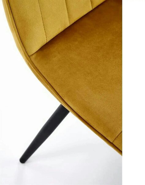 Scaun tapitat K521, galben mustar/negru, stofa catifelata, 46x58x83 cm