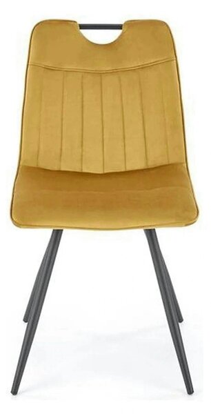 Scaun tapitat K521, galben mustar/negru, stofa catifelata, 46x58x83 cm