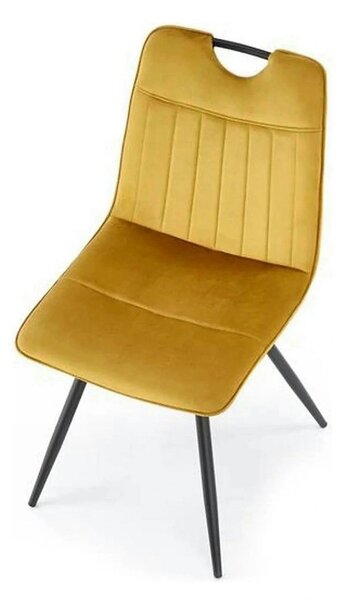 Scaun tapitat K521, galben mustar/negru, stofa catifelata, 46x58x83 cm