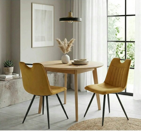 Scaun tapitat K521, galben mustar/negru, stofa catifelata, 46x58x83 cm