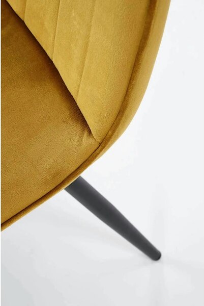 Scaun tapitat K521, galben mustar/negru, stofa catifelata, 46x58x83 cm
