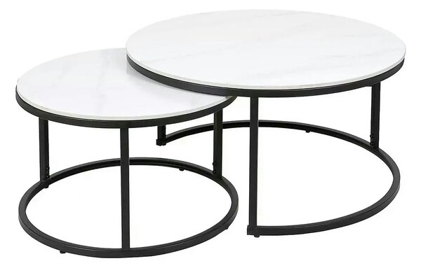 Set 2 masute cafea FERRANTE C, alb/negru, ceramica/metal