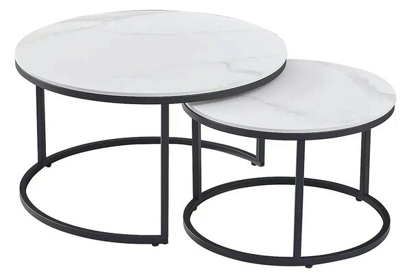 Set 2 masute cafea FERRANTE C, alb/negru, ceramica/metal