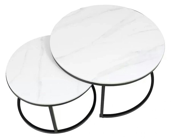 Set 2 masute cafea FERRANTE C, alb/negru, ceramica/metal
