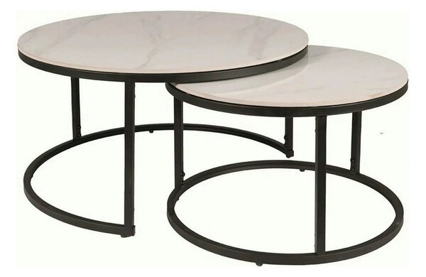 Set 2 masute cafea FERRANTE C, alb/negru, ceramica/metal