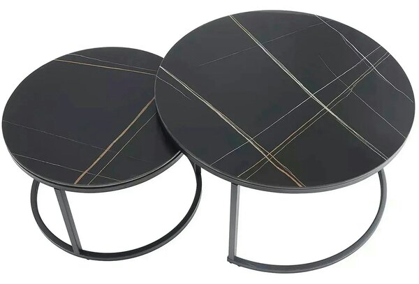 Set 2 masute cafea FERRANTE D, negru, ceramica/metal