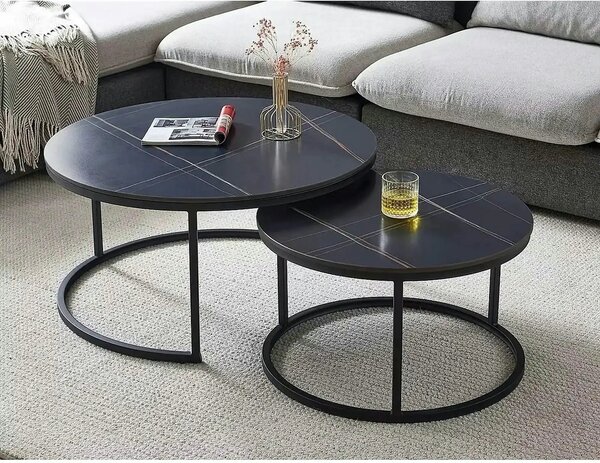 Set 2 masute cafea FERRANTE D, negru, ceramica/metal