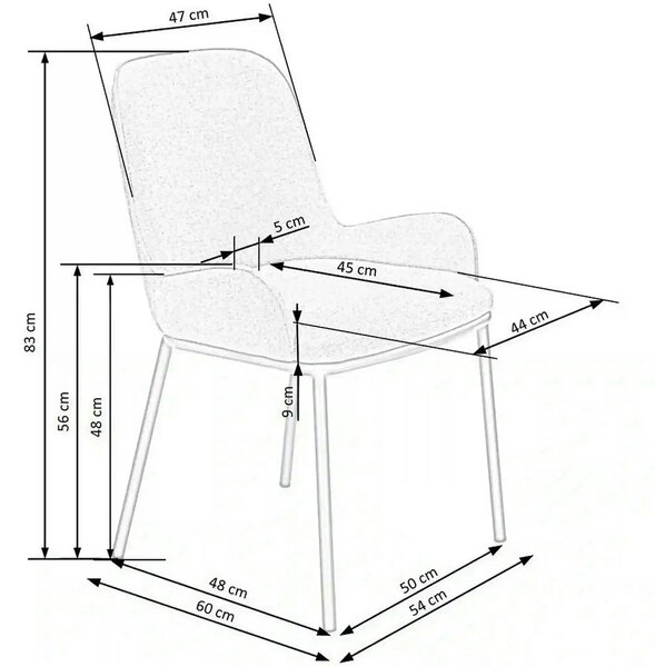 Scaun K481, alb/negru, stofa clasica/metal, 54x60x83 cm