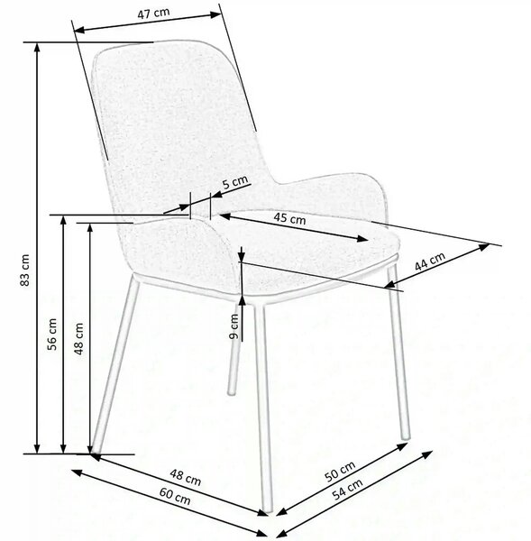 Scaun K481, gri/negru, stofa clasica/metal, 54x60x83 cm