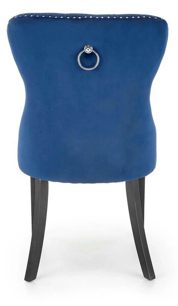 Scaun dining clasic MIYA, albastru/negru, stofa catifelata/lemn, 54x60